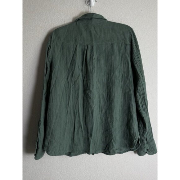 J.Crew Doubled Gauze Button Up Shirt Women's Large Green 100% Cotton Lightweight - Picture 3 of 11